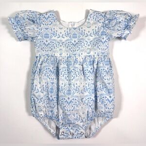 OLLIE JAY Baby Girl Romper Blue White Floral Easter Bubble Size 6-12M Preppy